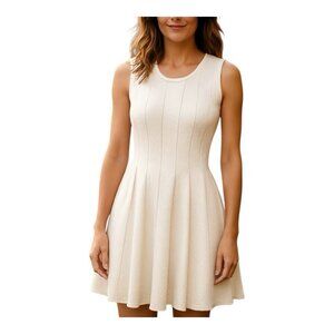 Hale Bob Ivory Sleeveless Mini Dress Large Fit And Flare Stretch Round Neck